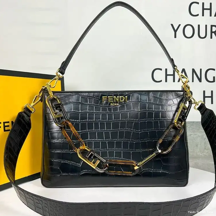 Crocodile Bag Leather Black Zip In Fendi O'Lock Shoulder 0430